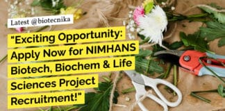 NIMHANS Biotech Biochem & Life Sciences Project Recruitment - Apply Now!