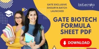 GATE Biotechnology Formula Sheet