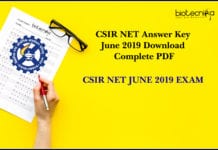 CSIR NET Answer Key June 2019 Download Complete PDF