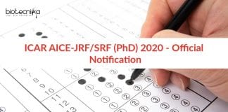 ICAR AICE-JRF/SRF (PhD) 2020
