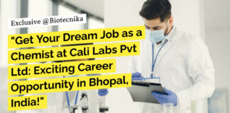 "Get Your Dream Job as a Chemist at Cali Labs Pvt Ltd: Exciting Career Opportunity in Bhopal, India!"