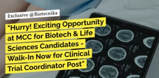 "Hurry! Exciting Opportunity at MCC for Biotech & Life Sciences Candidates - Walk-In Now for Clinical Trial Coordinator Post"