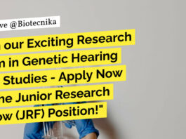 "Join our Exciting Research Team in Genetic Hearing Loss Studies - Apply Now for the Junior Research Fellow (JRF) Position!"