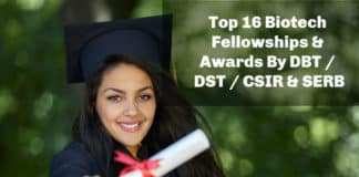 Top 16 Biotech Fellowships & Awards By DBT / DST / CSIR & SERB